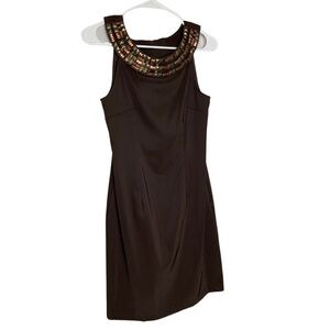 DRESSBARN Dark Brown Detailed Neck Collar MIDI Dress Size 4